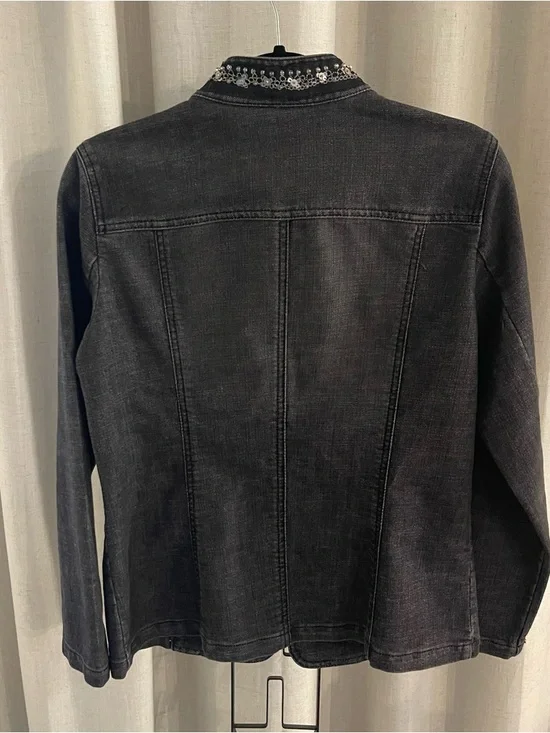 Chico's Black Embellished Denim Jacket with Silver Sequin Detail - Picture 6 of 8